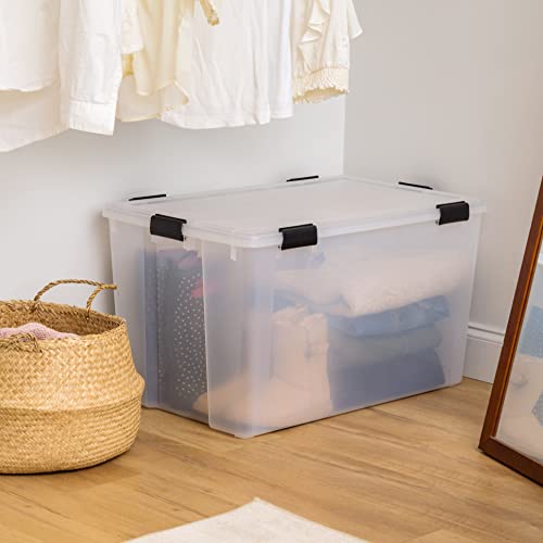 Image of IRIS USA 156 Qt Storage Box with Gasket Seal Lid, BPA-Free, Made in USA - Heavy Duty Moving Containers with Tight Latch, Weather Proof Tote Bin, WEATHERPRO - Clear /Black