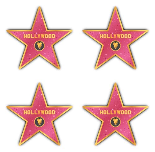 Aufkleber: 150 mm, 4 Stück - Vinyl Aufkleber Set Stern Motiv Pink HOLLYWOOD Reise Souvenir Los Angeles USA Laptop Koffer Fenster Wasserfest 150 mm 4er