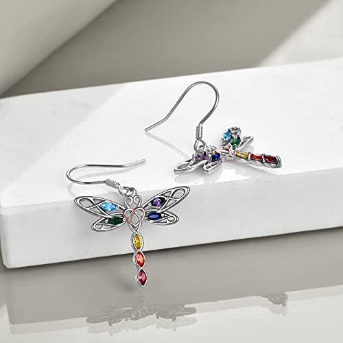 POPLYKE Dragonfly Earrings 925 Sterling Silver Celtic Knot Dragonfly Earrings 7 Chakras Jewelry Gifts for Women3
