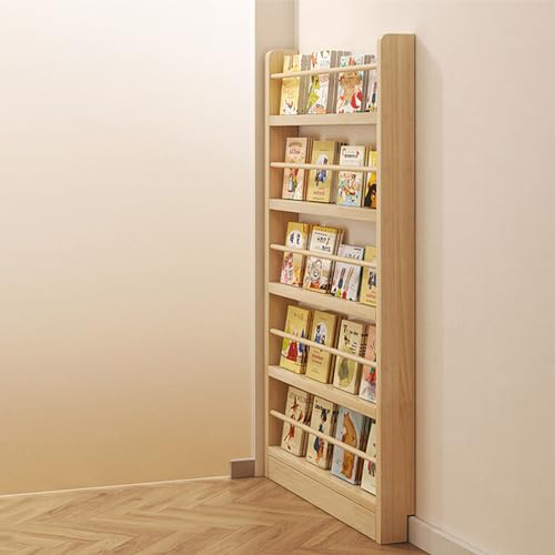 Estantería alta y delgada con marco de madera de 8 niveles para dormitorio, sala de estar, oficina en casa, almacenamiento abierto detrás de la puerta, estantería de pie de 10 cm de ancho