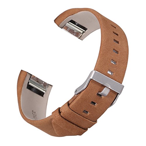 bayite Leather Bands Compatible with Fitbit Charge 2, Replacement Accessories Straps Women Men, Suede Brown