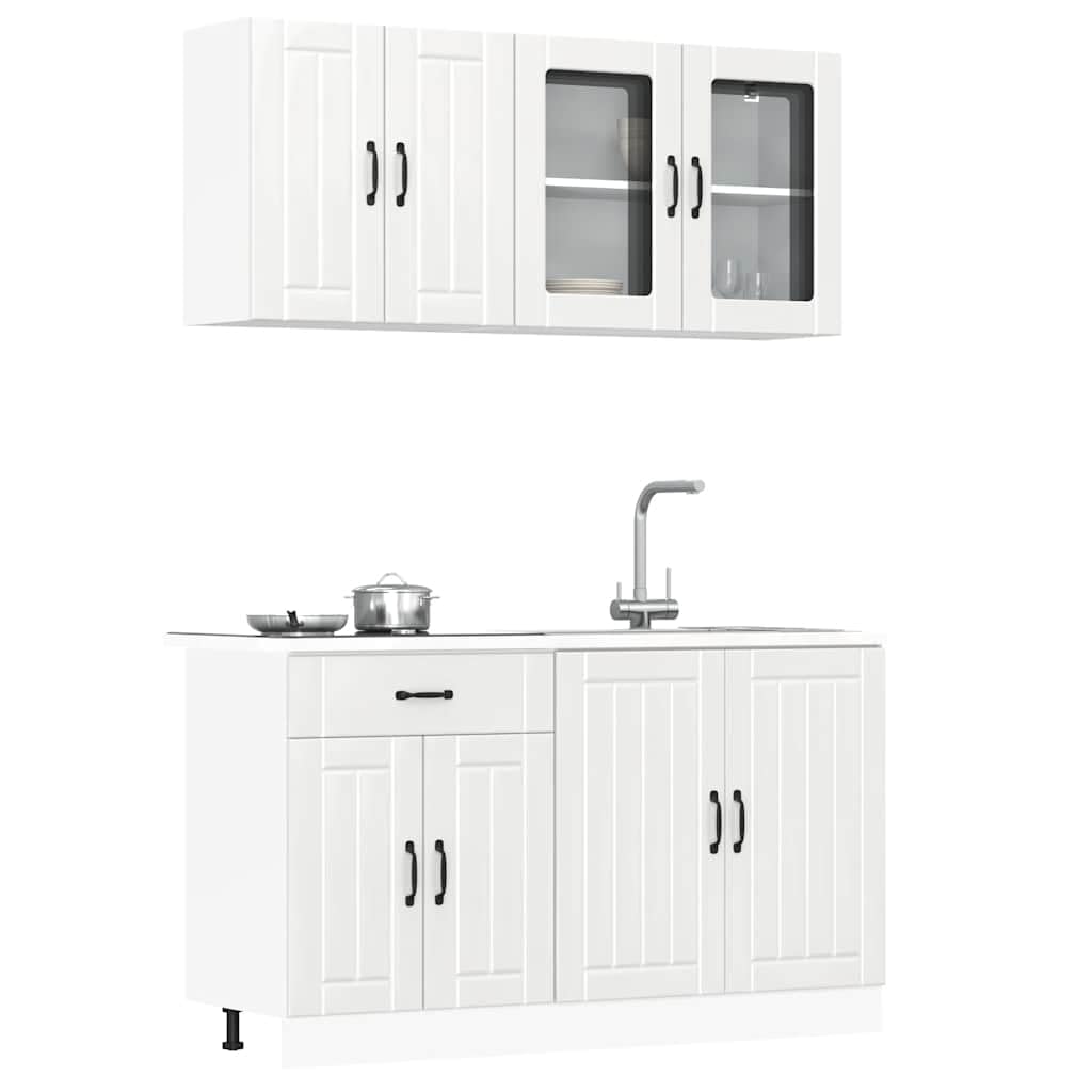 Juego de gabinete de cocina de 4 piezas Lucca material de madera blanca brillante con mucho espacio de almacenamiento para la decoración de su cocina y patas ajustables