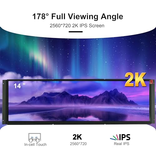Image of wisecoco LCD Touch Monitor 2K 2560x720 Bar IPS Display DIY Kits HDMI USB C Secondary Monitor for Corsair iCUE 4000X 4000D PC Case Aida64 CPU GPU RAM Temperature Speed Display