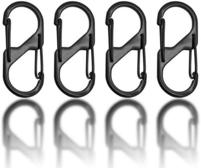 4-Pcs Black Stainless Steel S Shaped Carabiner Clips, Anti Theft Zipper Locking Clips for Tent, Purse, Backpack, and Luggage (1.6 x 0.7 Inch)