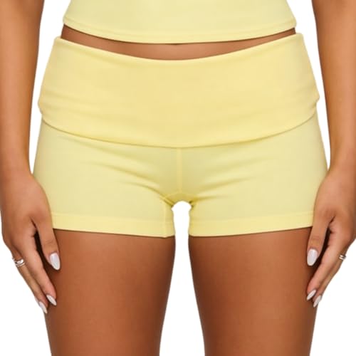 Image of KMBANGI Womens Fold Over Shorts Elastic Waist Y2k Lounge Shorts Foldover Cute Pajama Micro Bottoms Mini Shorts Sleepwear