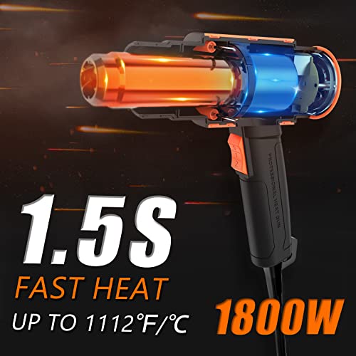 Tdagro Heat Gun 1800W, Variable Temperature Control With 2-Temp Settings 6 Nozzles 122℉~1202℉, Fast Heating Hot Air Gun Kit For Shrink Pvc Tubing/Wrapping/Crafts, Epoxy Resin And Stripping Paint #TOP1