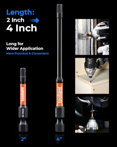 Image of toolant Impact Hex Head Allen Wrench Drill Bit Set 10pcs (Metric), 1 /4 inch Hex-Shank S2 Steel Hex Bits Set, CNC Machined Tips with Magnetism, 4 inch Long with Storage Box