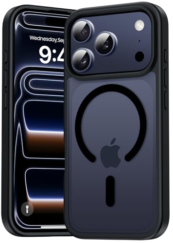 Natiiozie Magnetica Cover Compatibile con iPhone 17 Pro Compatibile con MagSafe Custodia Traslucida Opaca Posteriore, Anti-impronta Resistente ai Graffi Protettiva Case Nero product image