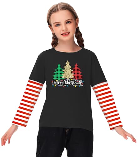 Image of Remimi Unisex Kids Christmas Long Sleeve Shirt Xmas Print Stripe Shirts 2-12 Years