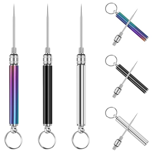 3 Pieces Portable Titanium Toothpicks Pocket Keychain with Key Ring Fruit Stick Aluminium Alloy Metal Toothpick for Outdoor Camping Picnic and Home …
