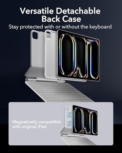 Image of [Upgraded] ESR iPad Pro 13 Inch Case with Keyboard (M5 /M4, 2025 /2024), iPad Pro 13 Keyboard Case with Magnetic Stand, Portrait /Raised Modes for iPad Pro 13, Removable, Rebound 360 Series,White