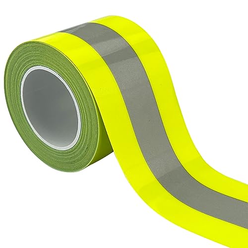 NOZUONO High Visibility Reflective Heat Transfer Vinyl Iron On Tape for Clothing 2in x 5yd (Fluorescent Yellow/Silver)