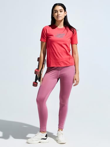Image of Women's Soft Feel Round Neck Basic Moisture Wicking T-Shirt with Reflective Print | Super Stretchable T-Shirt for Girls | Women Light Weight Tshirt | Yoga Tshirt for Women