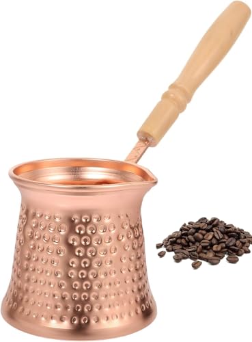 Turkish Coffee Pot Hammered Copper Coffee Cezve Stove Top Coffee Maker with Wooden Handle Vintage Butter Warmer Coffee Pot 350ml
