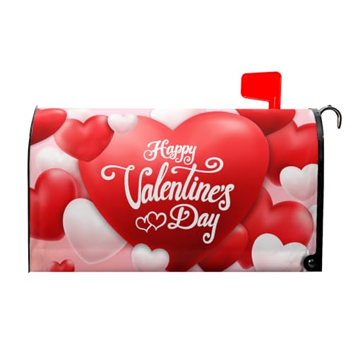 Image of Happy Valentine Mailbox Covers Magnetic Standard Size 21x18 Inch Red and Pink Love Heart Post Letter Box Wrap Sweet Valentines Day Dust-Proof Letterbox Cover for Home Outdoor Garden Decorations