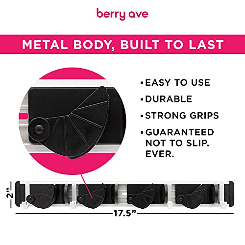 Berry Ave Broom Holder & Wall Mount Garden Tool Organizer- Kitchen, Garage & Laundry Room Storage With 4 Slots And 4 Hooks- Wall Holder For Broom, Rake & Mop Handles Up To 1.25”