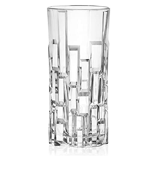 Image of PrimeWorld Italian Premium Water & Juice Glasses Set of 6-300ml | Transparent 3D Brick Design Crystal Highball Glasses for Water, Juice, Milk, Lassi & Cocktails