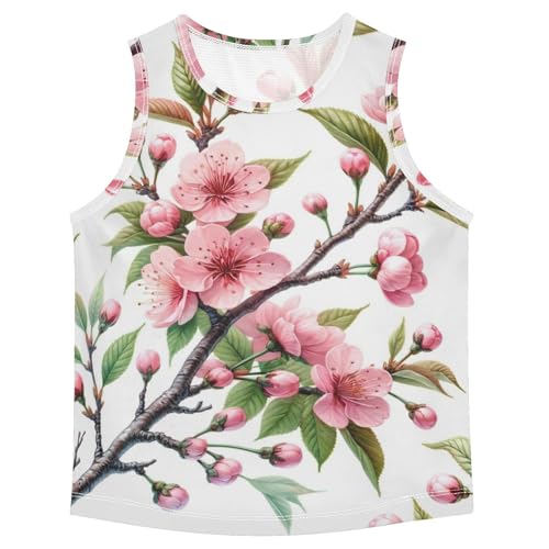 susiyo Pink Cherry Flowers Branch Boys Sleeveless Tank Top Girls Athletic T Shirt