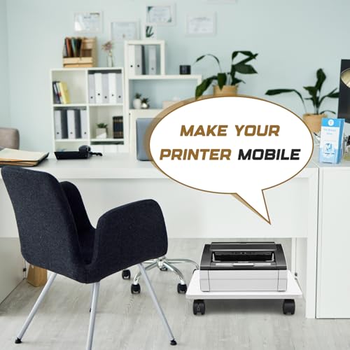 Image of Beeveer 1 Pcs White Under Desk Printer Stand 15.8 x 13.8 x 3.2 Inches