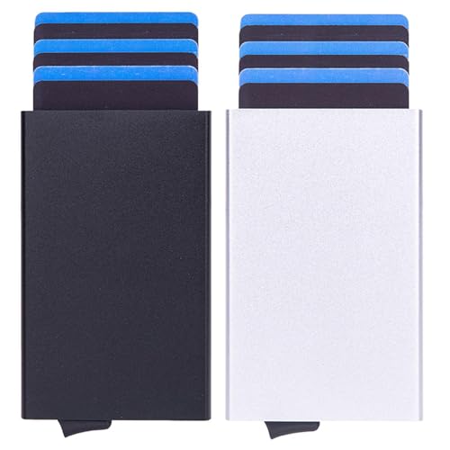 DUINIU 2 Jeux De Cartes RFID À Poussée Manuelle Antivol, Boîtes De Cartes Pop-Up Automatiques avec Anti-Démagnétisation, Porte-Cartes en Métal Simple...