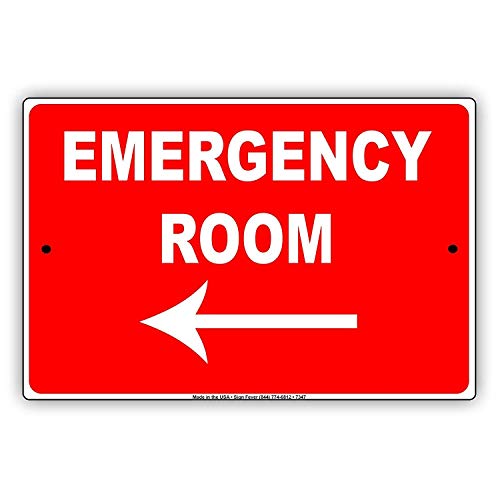 Warning Sign Emergency Room Left Arrow Notice Plate Business 12X8 Inches Aluminum Metal Tin