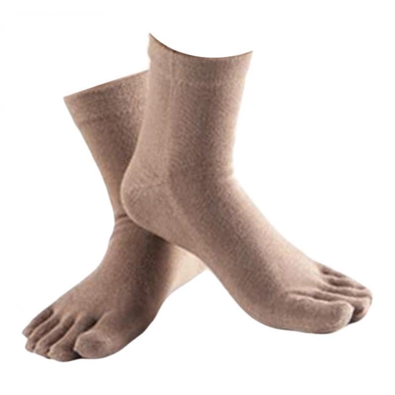 urjix URJIX™ 1Pair Comfy Five Toe Socks Cotton High Crew Sock Athletic Solid Socks Khaki-picture-22