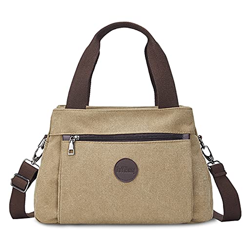 FANDARE Retro handväskor kanvas axelväska dam axelväska kvinnor crossbody Messenger Bag shopper resa arbetsväska, kaki, Retro