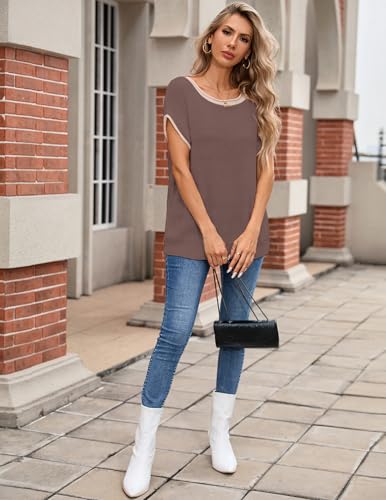 Image of Libsorge Womens Oversized Lightweight Cute Striped Sweater Vest Spring 2025 Crewneck Hollow Out Thin Cap Sleeve Knit Top