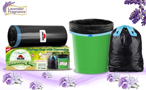 Shalimar Premium (Lavender Fragrance) Scented Drawstring Garbage Bags | Medium 19 X 21 Inches | 120 Bags (30 Bags X 4 Rolls) | Dustbin Bag/Trash Bag | (Black) - Perforated Box for Easy Dispensing