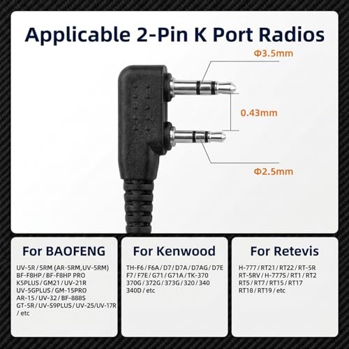 Image of ZORBES 2 Pack Earphone Microphone for Walkie Talkie Two Way Radio Earphones 2-Pin Mic Headset Earpiece, Walkie Talkie Earpiece with Mic 2 Pin Headset Clear Acoustic Tube Rotatable Design