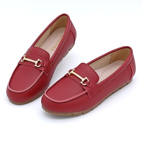 Image of Genuine Leather Loafers for Women Driving Moccasins Business Casual Work Shoes Comfortable & Lightweight Womens Dress Flats Slip On Shoes