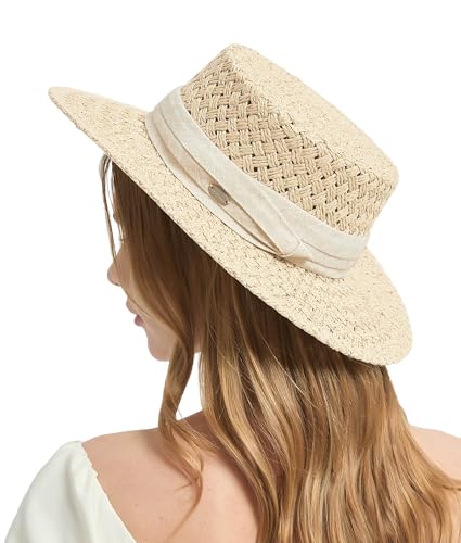 ACUSHLA Straw Sun Hat Wide Brim Women Men Boho Boater Summer Beach,Beige — view 4
