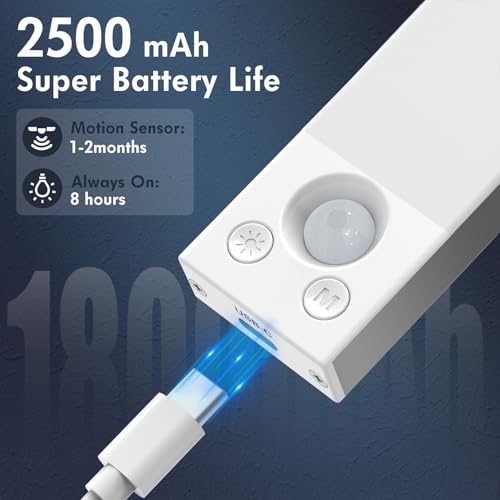 Image of Under Cabinet Lights 14.5 Inch,Under Cabinet Lighting 63LEDS 2500mAh,Motion Sensor Light Indoor Rechargeable Battery Operated,Dimmable Under Counter Lights for Kitchen,Drawers,Wardrobe,Stair Bedroom