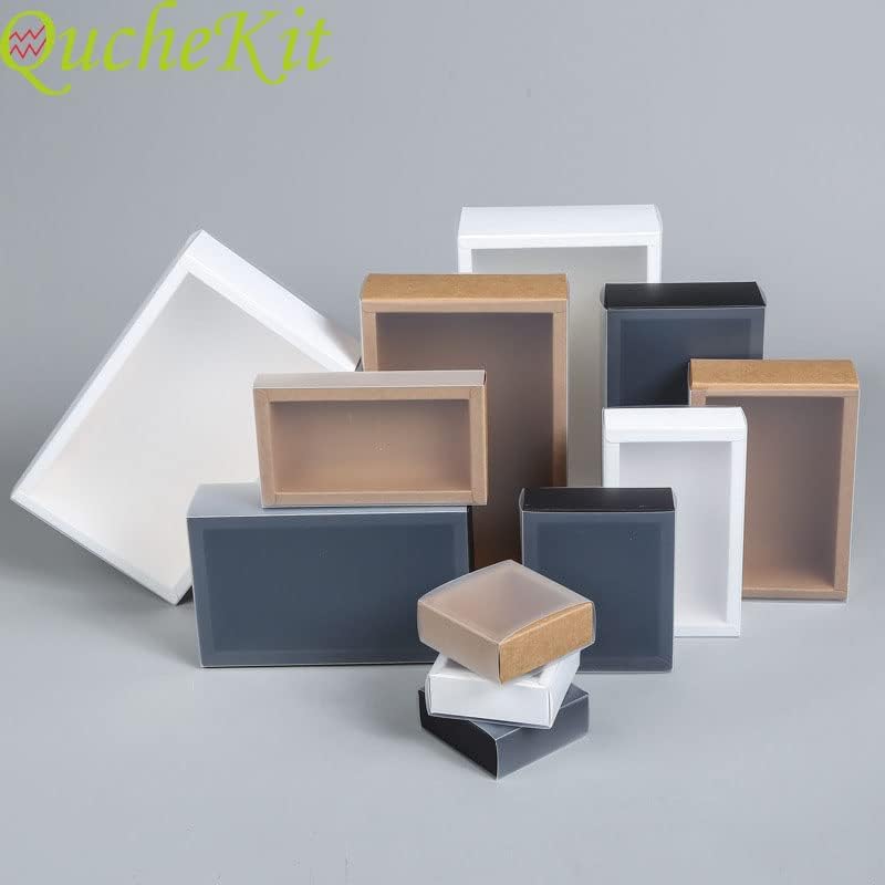 100pcs Large Drawer Krft Paper Packaging Box with Clear Matte Cover New Year Bags Jewelry Display Wholesale (Black,100pcs)