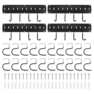 QUARKZMAN 4 Set Gartengerätehalter 8 x 41cm Aufhängung Gartengeräte, Gerätehalter Wandhalterung mit Schwarz Haken für Garage, Geräteschuppen, Keller, Werkzeugwand, Rechen, Besen