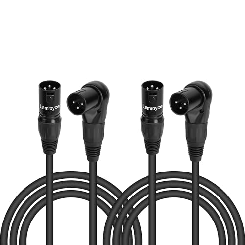 2-Pack Right Angle XLR Mic Extension Cable Adapter 0.6 Feet, 90 Degree XLR Male to Straight Male 3-Pin Microphone Connector Extender Cord for Speaker, Recording Studio, Audio Interface, Amplifier