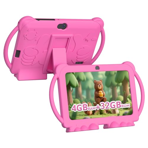 HOTTABLET Kids Tablet 7 inch Android 12, 4GB RAM 32GB ROM, 512GB Expandsion, with Parental Control, WiFi, Bluetooth, Dual Camera with Silicone Case,...