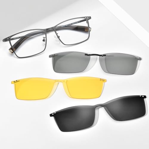 Image of FONEX Pure Titanium Glasses Frame Men Square Magnet Clip On Eyeglasses with Polarized Lens