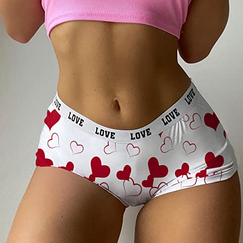 Valentine's Day Sexy Boyshort Panties Womens High Rise Hipster Seamless Full Coverage Breathable Cotton Briefs Stretch Lips Heart Print Plus Size Knickers Casual Soft Comfy Pyjamas #TOP3