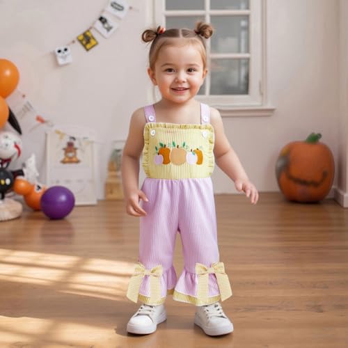 YINGISFITM Toddler Baby Girl Thanksgiving Outfits Turkey Romper Long Flared Jumpsuit Thanksgiving Overalls 0-7 Years Old2
