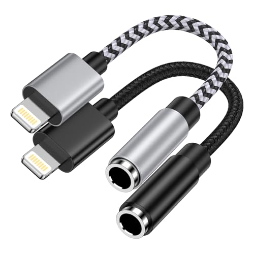 Lightning auf 3,5mm Klinke Adapter, 2 Pack iPhone Aux Adapter [MFi Zertifiziert] iPhone Kopfh&ouml;rer Adapter kompatibel mit iPhone 14 Pro Max/14 Plus/14/13/12/11/SE/XS/XR/8, Dongle Audio Kabel Splitter