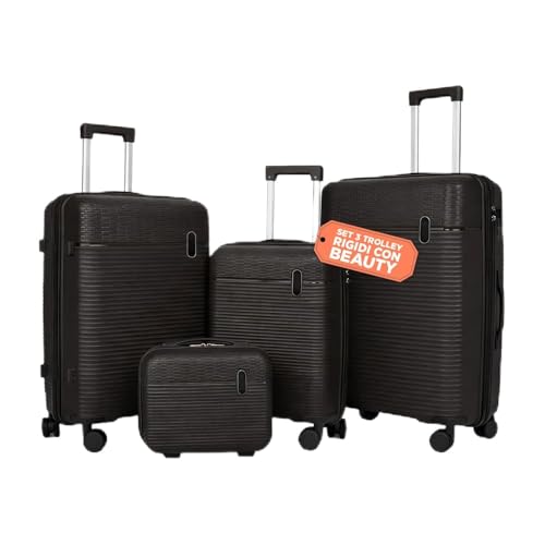 Avilia Set Valigie da Viaggio Rigide in ABS con Beauty Case - Set 3 Trolley 4 Ruote Doppie, Valigia Piccola Media Grande, Organizzazione Interna, Chiusura Rinforzata - Set 4 Pezzi (Nero)