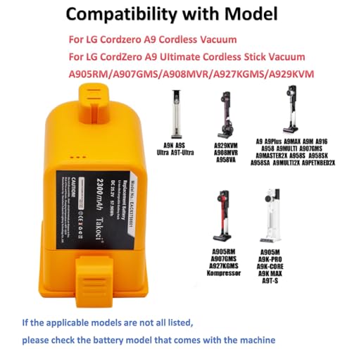 Youejoeq (2pcs) Replacement Battery for LG A9,A9 Plus A905M A907GMS EAC63758601 A905RM Vacuum Battery 25.2 Volt, 2300 mAh, Li-Ion