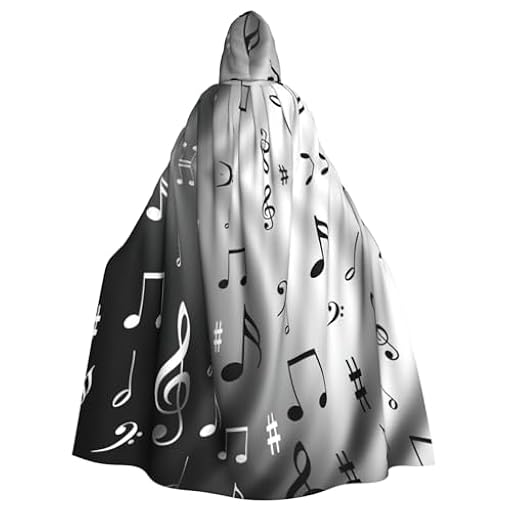 YQxwJL Bata con estampado de notas musicales, disfraz de carnaval, regalo para hombres y mujeres, capa medieval con capucha, ropa de abrigo | Ya disponible en tu tienda friki favorita! En mundofriki.es!