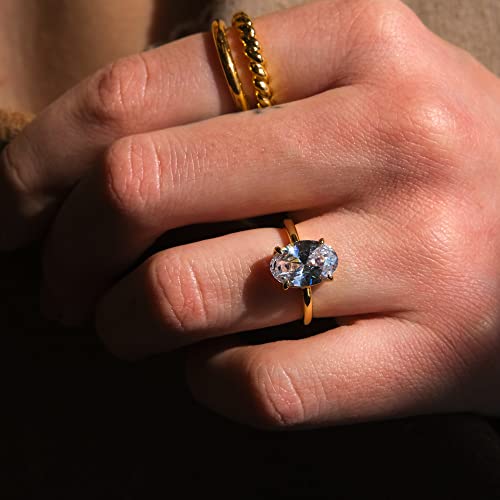 LEMON GRASS 3.5ct Oval Solitaire Engagement Ring Thin Band in Sterling Silver 925 Size 4-92