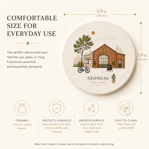 YUNO COLLECTIVE Seoul Ceramic Coaster, Korean Landmark Design, 4 Inch by YUNO COLLECTIVE - Used condition - Image 6
