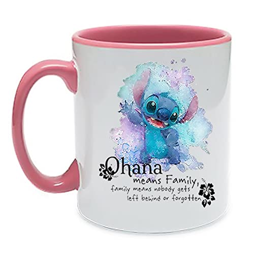 Crunchy Carrots Ohana Means Family - Family Means Nobody gets Left Behind or Forgotten Cute Lilo Mug Printed on Two Sides 11 oz Inside Coloured Mug (Pink Inside and Handle)