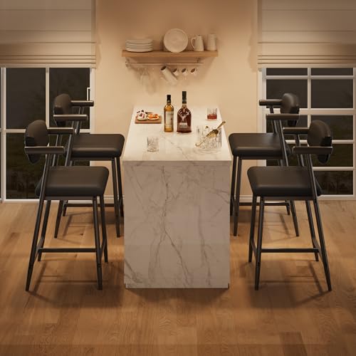 Image of GarveeHome Bar Stools Set of 2, 26.5 in Upholstered Counter Height Bar Stools for 2 with Armrest, Wider Thickened Cushion, Bar Chairs with Backrest for Bar, Dining Room, Kitchen, Retro Black