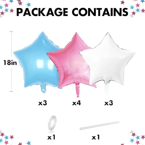 Image of ZHENGYE 10 Pieces18 Inches Star-Shaped Balloon Mylar Star Balloon Baby Shower Wedding Birthday Party Decoration Supplies(Pink,Blue,White)