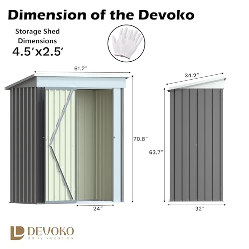 Image of Devoko Outdoor Storage Shed 5 x 3 FT Lockable Metal Garden Shed Steel Anti-Corrosion Storage House with Single Lockable Door for Backyard Outdoor Patio (Gray)